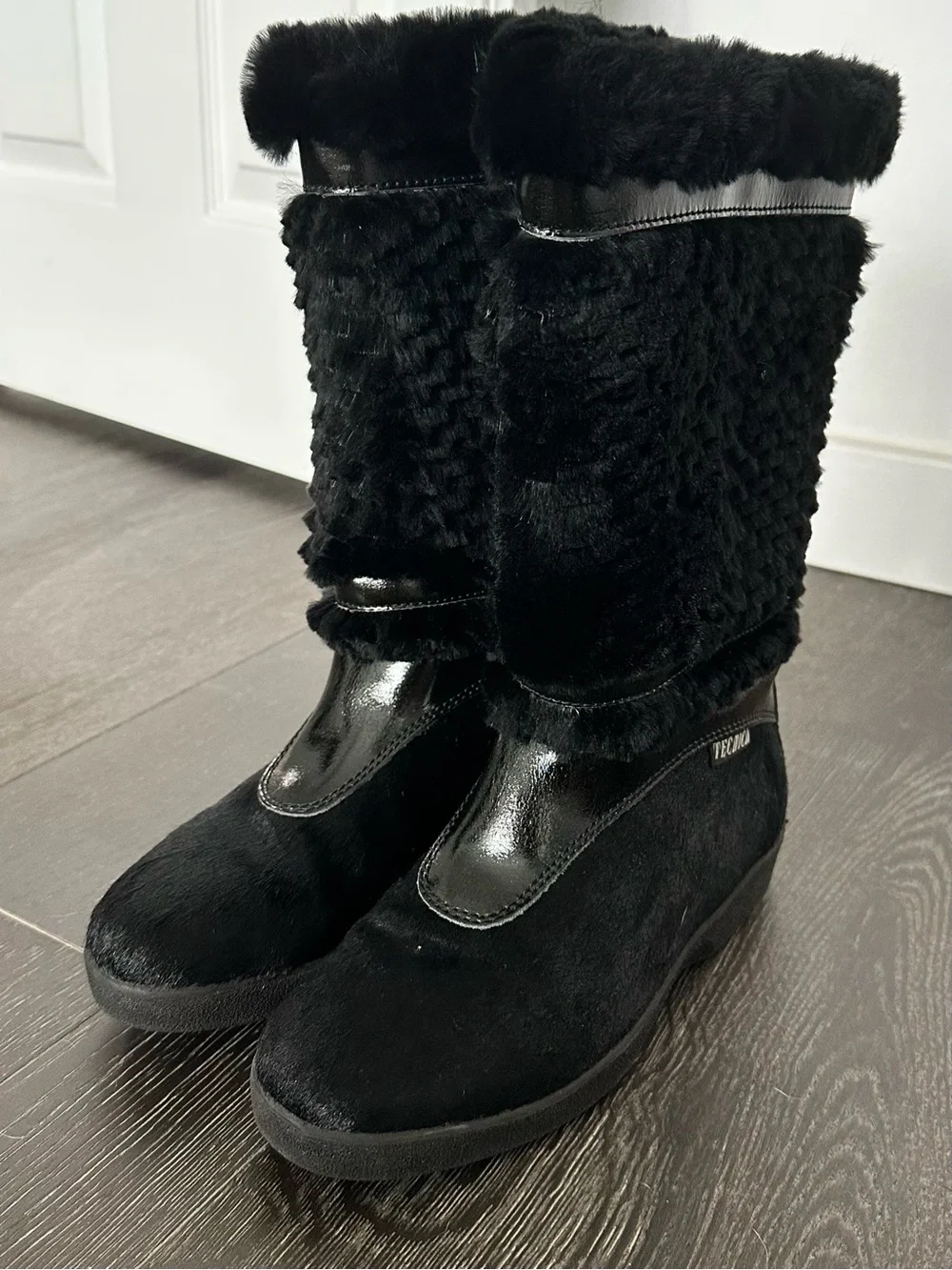 Tecnica Black Faux Fur Mid-Calf Wedge Winter Boots